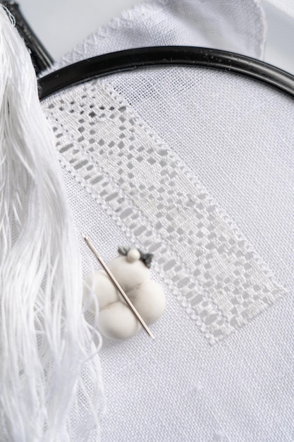 close up of hand embroidery